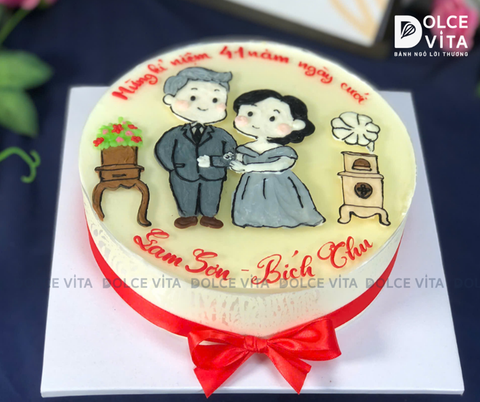 [1910] (90) Bánh kem vẽ cô dâu chú rể ngọt ngào - ý nghĩa