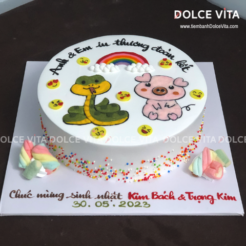 [1605] (160) Bánh kem vẽ hình rắn, heo, cầu vồng