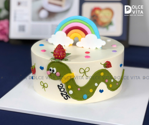 [1776] (150) Bánh kem vẽ hình rắn đáng yêu dành cho thôi nôi - sinh nhật bé tuổi Tỵ