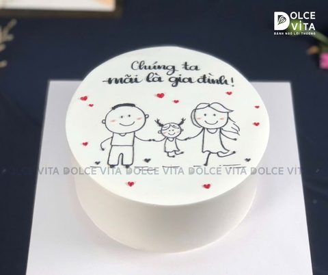 [1474] (40) Bánh kem phác thảo vẽ hình gia đình dành cho Sinh nhật, ngày Kỷ niệm