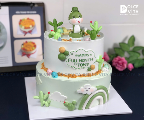 [1564] (450) Bánh Kem tầng Tạo Hình Chú Rắn Cho Sinh nhật, Thôi nôi, Đầy tháng tuổi Rắn