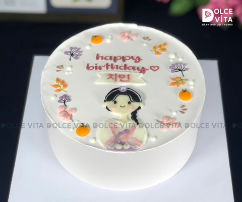 [1637] (80) Bánh kem vẽ bé gái trong trang phục Hanbok - dành tặng cho em bé Hàn Quốc
