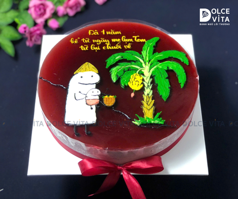 [1109] (60) Bánh mousse dâu tằm sữa chua (Mulberry Yogurt) vẽ nhặt con từ bụi chuối