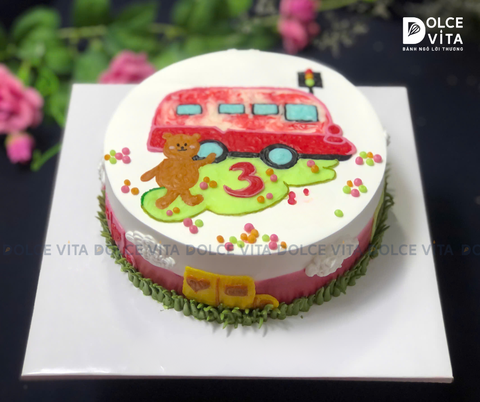 1072 (90) Bánh vẽ xe buýt màu đỏ/ school bus
