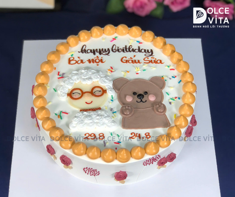 [1913] (60) Bánh kem vẽ bà và cháu cho sinh nhật gia đình