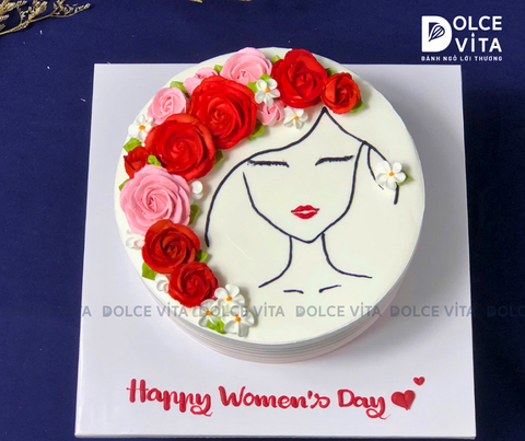 [1167] (70-80-120-150) Bánh kem Mixed Fruit vẽ nàng thơ và đóa hoa – Gửi trọn yêu thương cho ngày Phụ Nữ