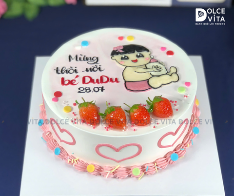 [1766] (60) Bánh vẽ bé gái cho dịp chúc mừng thôi nôi, sinh nhật