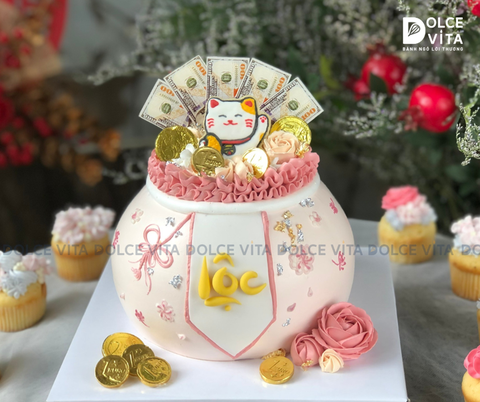 [1067] Bánh Hũ vàng/ Túi tiền Khai trương Thần tài - mèo thần tài Maneki Neko