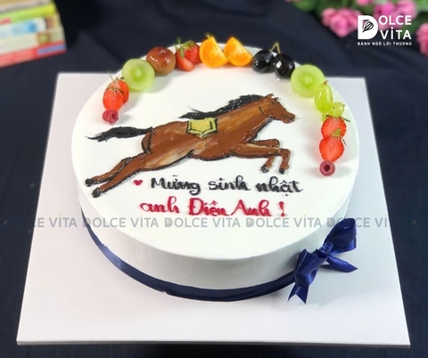 360 (90) Bánh kem vẽ ngựa chiến phi nước đại