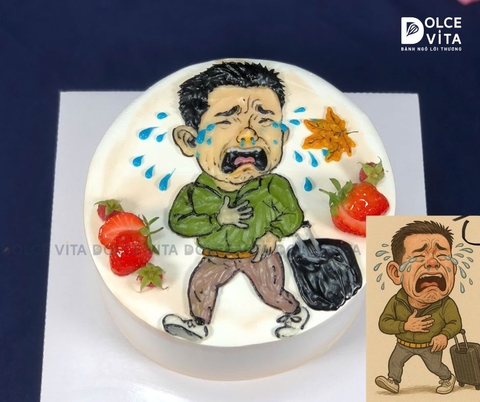 [1306] (80) Bánh kem troll -  vẽ hình kéo vali vừa đi vừa khóc!