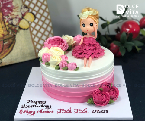 [1205] (80) Bánh Sinh Nhật Búp Bê Bé Gái Tone Hồng