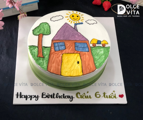 [357] (70) Bánh phác thảo lại bức tranh ngôi nhà của bé - món quà độc bản