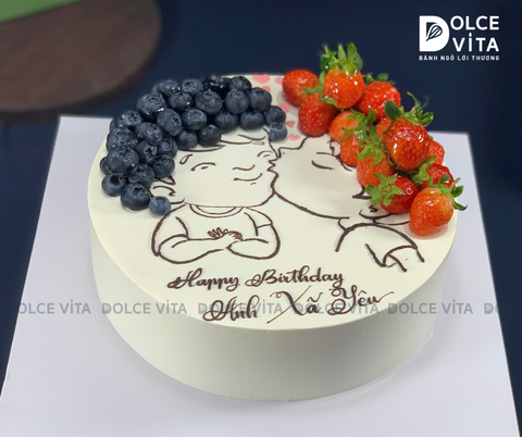 [3173] (180) Bánh Kem Vẽ Cặp Đôi Mix Dâu Tây & Việt Quất Tươi Mát