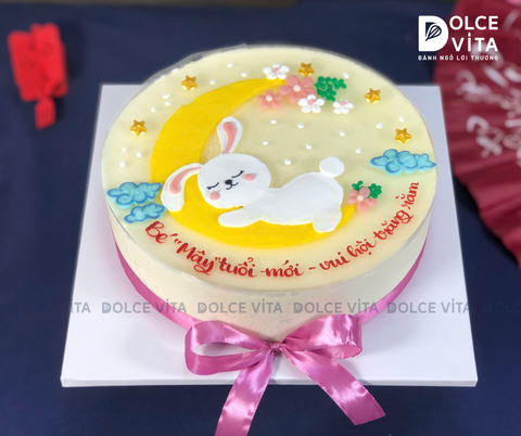 [1968] (70) Bánh kem vẽ chú Thỏ ôm Trăng đáng yêu - quà tặng Trung thu và sinh nhật bé