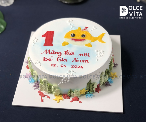 [322] (80) Bánh vẽ chủ đề đại dương - cá mập Baby shark