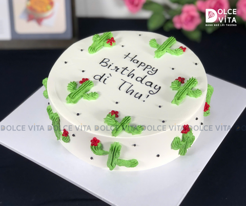 [1633] (40) Bánh Kem Vẽ cây xương rồng mạnh mẽ (Cactus Flower)