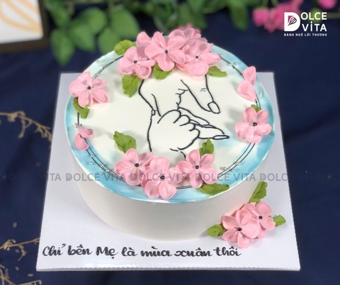 [1296] (80) Bánh kem vẽ bàn tay mẹ - con; món quà ý nghĩa tặng Mẹ