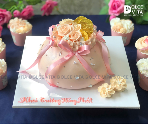 1106 Bánh túi tiền Khai trương - ngày Thần Tài tone hồng