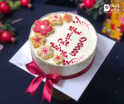 1066 (20/30/45/60) Bánh mousse bắp ngọt – Trang trí hoa đào đón Tết