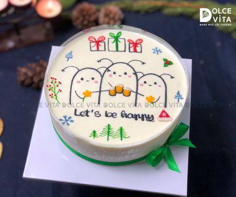 N407 Mousse bắp (Christmas cake /Bánh giáng sinh/ Noel) vẽ hình vui vẻ