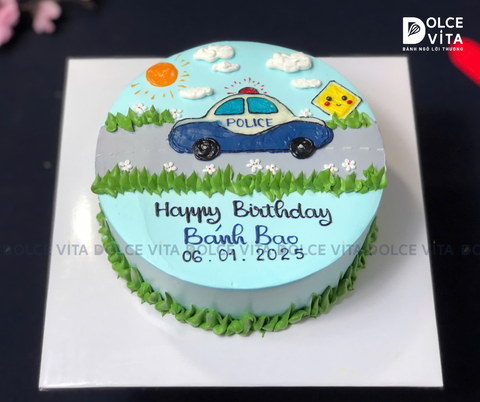 [1684] (80) Bánh vẽ Xe cảnh sát - Police car cho sinh nhật bé trai