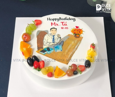 [1401] (100) Bánh kem Vẽ Chibi Nam đồng nghiệp/ sếp nam