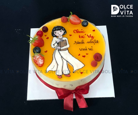 793 (70) Bánh vẽ nữ sinh mặc áo dài (mousse chanh dây)