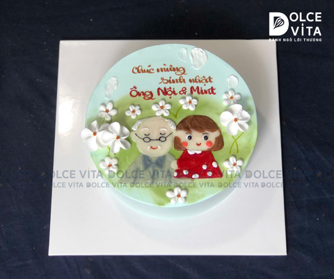 892 (120) Bánh kem vẽ ông và cháu gái cho sinh nhật gia đình