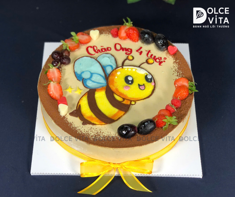 [1925] (50) Bánh kem vẽ chú Ong vui tươi