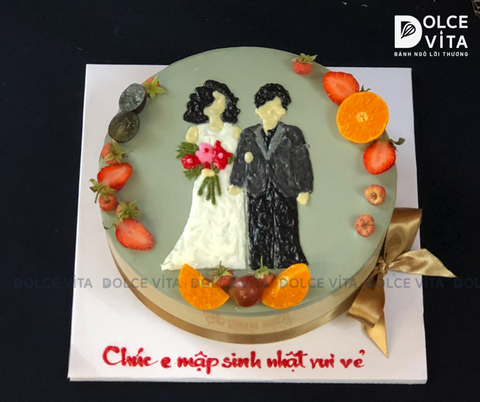 [394] (100) Bánh kem vẽ cô dâu chú rể ngọt ngào - ý nghĩa