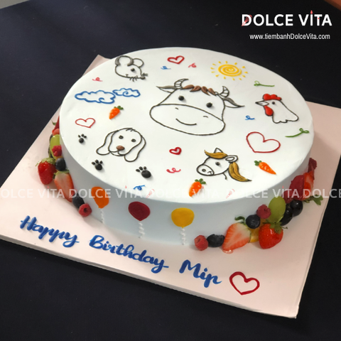 [1188] (90)  Bánh kem Vẽ Tập Thể – Nhiều nhân vật, phong cách sinh động