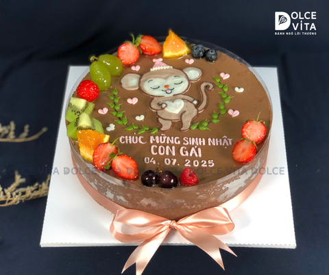 521 (60) Bánh socola mousse vẽ hình chú khỉ