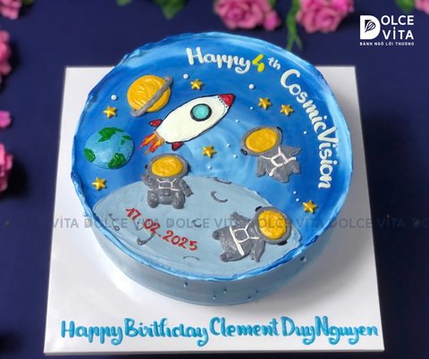 [1154] (90) Bánh kem vẽ hệ mặt trời và phi hành gia