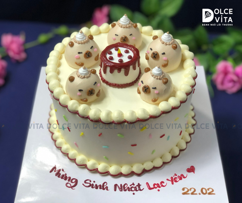 [1593] (150) Bánh kem tạo hình Capybara và bánh kem - món quà sinh nhật đáng yêu