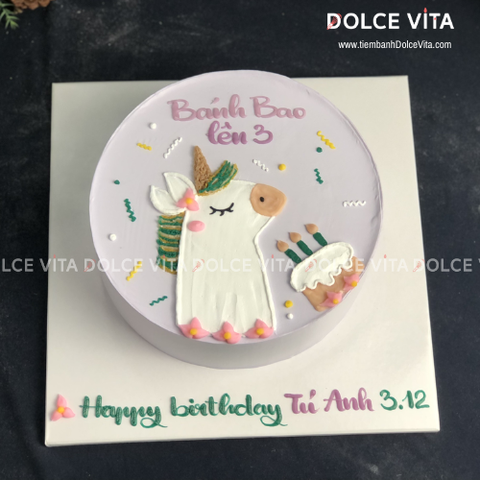 [1601] (60) Bánh kem vẽ chú ngựa Pony Unicorn nền tím ngọt ngào