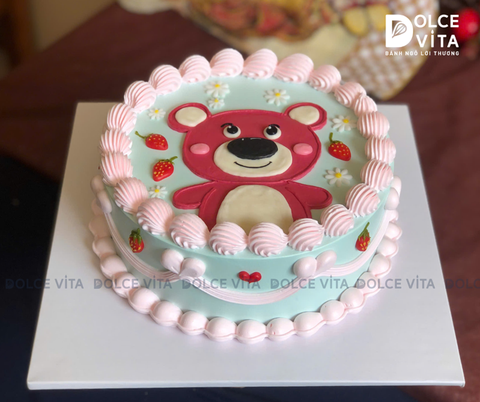 [2842] (90) Bánh sinh nhật vẽ Gấu Dâu Lotso phong cách retro