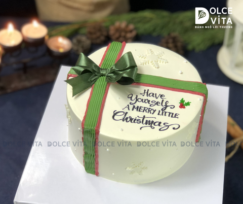 TD025  Bánh giáng sinh/ Noel/ Christmas cake) trang trí mô phỏng hộp quà Giáng sinh