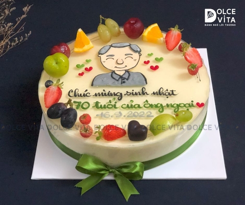 [1819] (30) Green Tea Lemon (Bánh mousse trà xanh chanh) vẽ hình tặng sinh nhật Ông