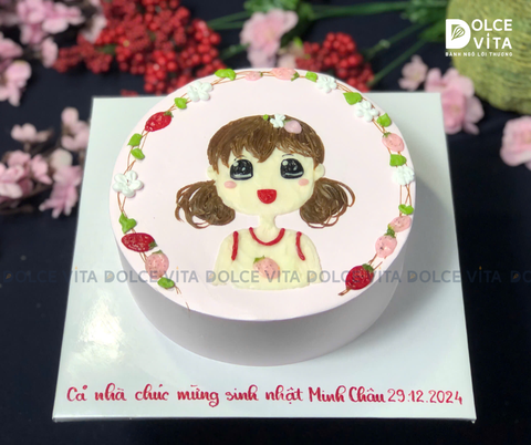[221] (80) Bánh kem vẽ hình bé gái - quà tặng sinh nhật dành riêng cho bé