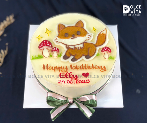 [1544] (70) Bánh Kem Vẽ Chú Cáo Bên Cây Nấm