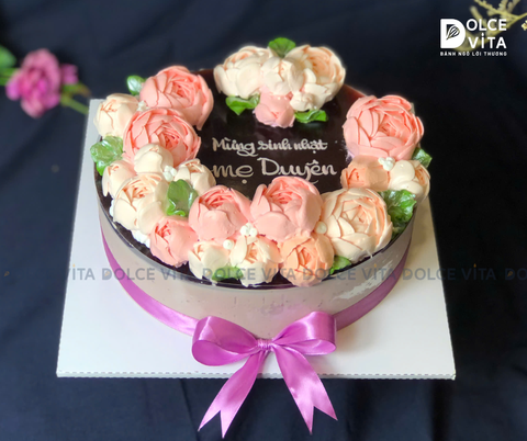 [1239] (80-100-120-150) Mulberry Yogurt - Mousse phô mai dâu tằm sữa chua trang trí hoa