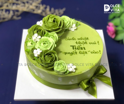 [1185] Bánh sinh nhật vị trà xanh – Matcha Yogurt hoa kem tươi  (45-60-60-80)