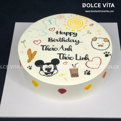 [1695] (70) Bánh kem vẽ Chuột Mickey - Heo cho sinh nhật chung