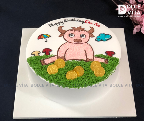 [423] (90) Bánh kem vẽ hình chú trâu đáng yêu