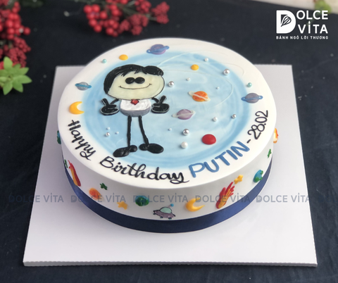 [422] (90) Bánh kem vẽ hệ mặt trời - chủ đề vũ trụ