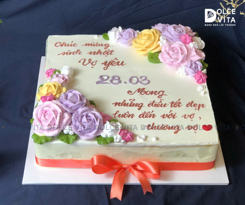 [1237] (80) Bánh hình vuông trang trí hoa tone pastel - món quà ngọt ngào cho phái nữ