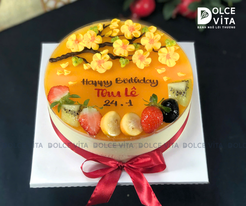 018 (20) Bánh mousse chanh dây (Passion) vẽ hoa mai