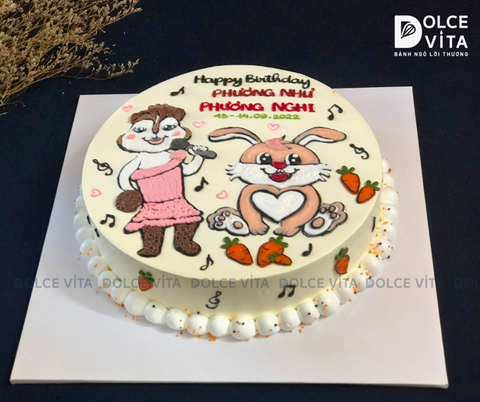 364 (100) Bánh vẽ thỏ và sóc cho sinh nhật chung