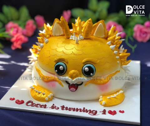 [1174] (220-250) Bánh kem tạo hình rồng vàng – Quà tặng thôi nôi, sinh nhật bé