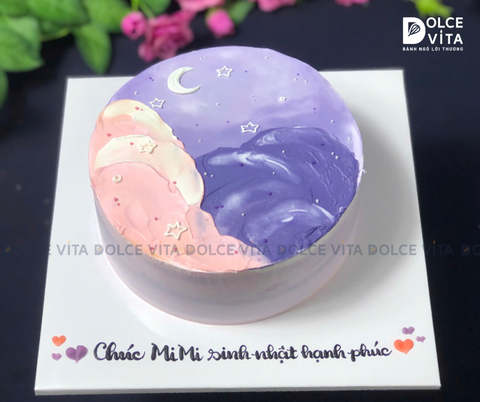 1078 (60) Bánh vẽ thiên nhiên - Trăng và mây trời sắc tím